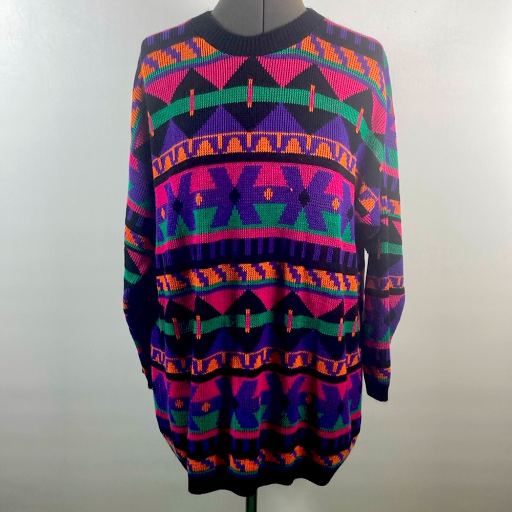 Kimberly Hunter Vintage Sweater Made in  U.S.A.  Bright Multi Color